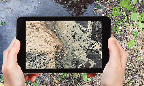 Taking a picture of pollution with tablet