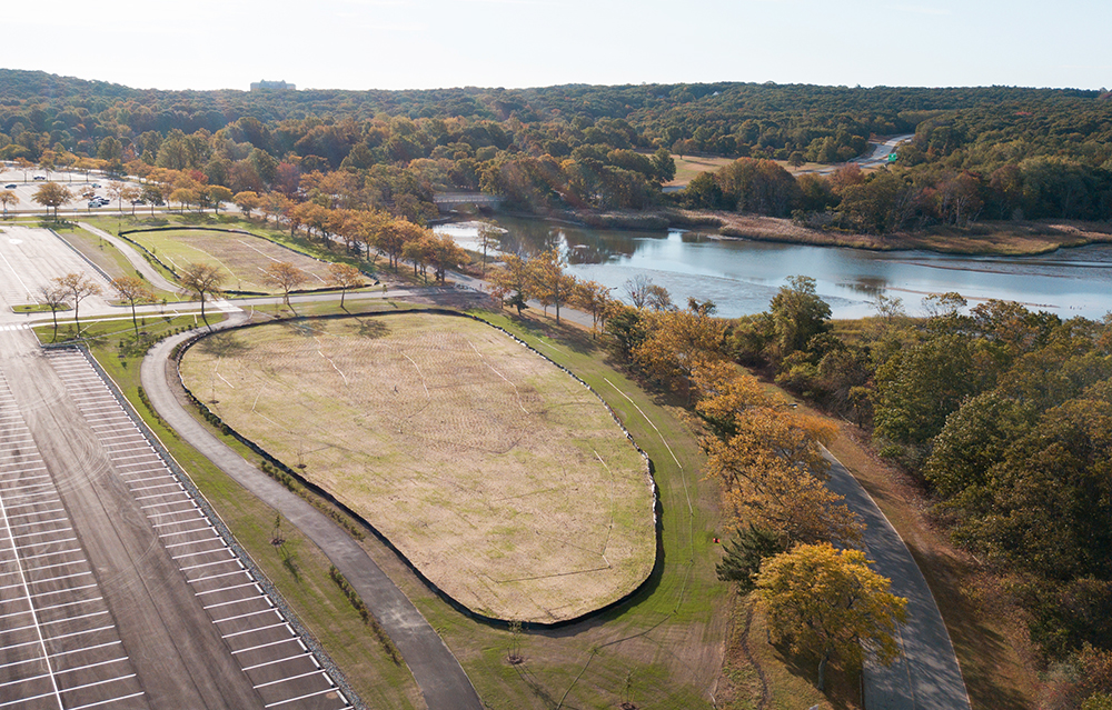 Aerial shot of restoration project in Sunken Meadows, New York